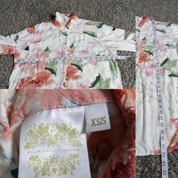 ✨3/$15 Plum Pretty Sugar cream & peach floral button up XS/S - Picture 8 of 8